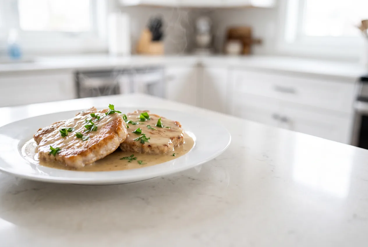 Thin Pork Chops in a Skillet